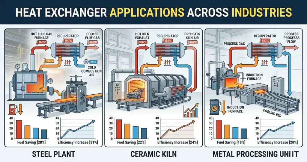 industrial heat exchanger used in steel plant ceramic kiln and metal processing industries