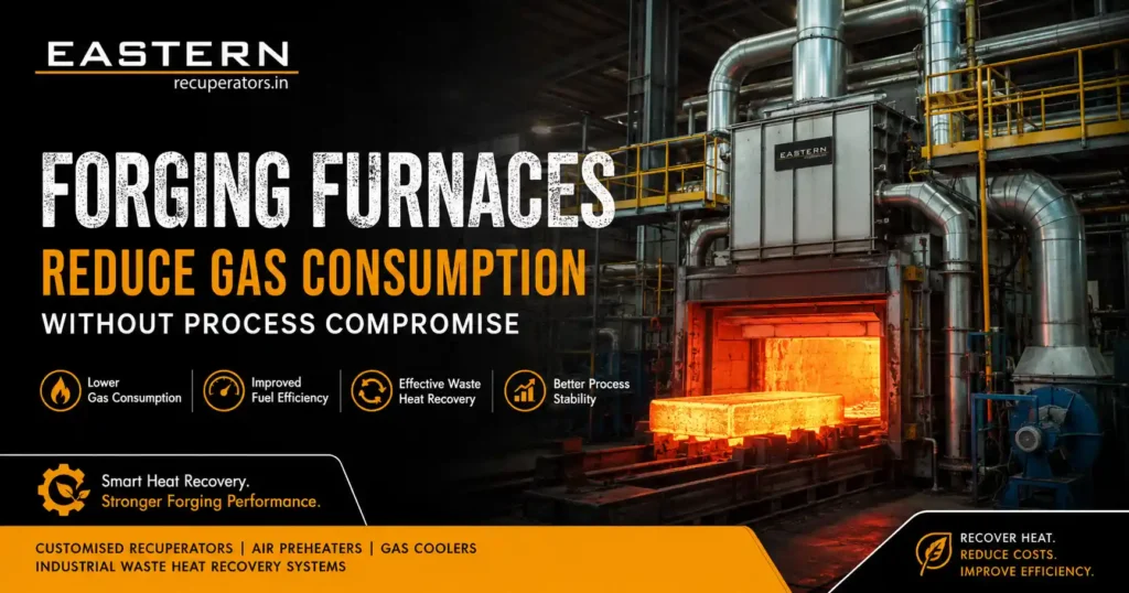 Recuperator system installed in industrial forging furnace for fuel efficiency