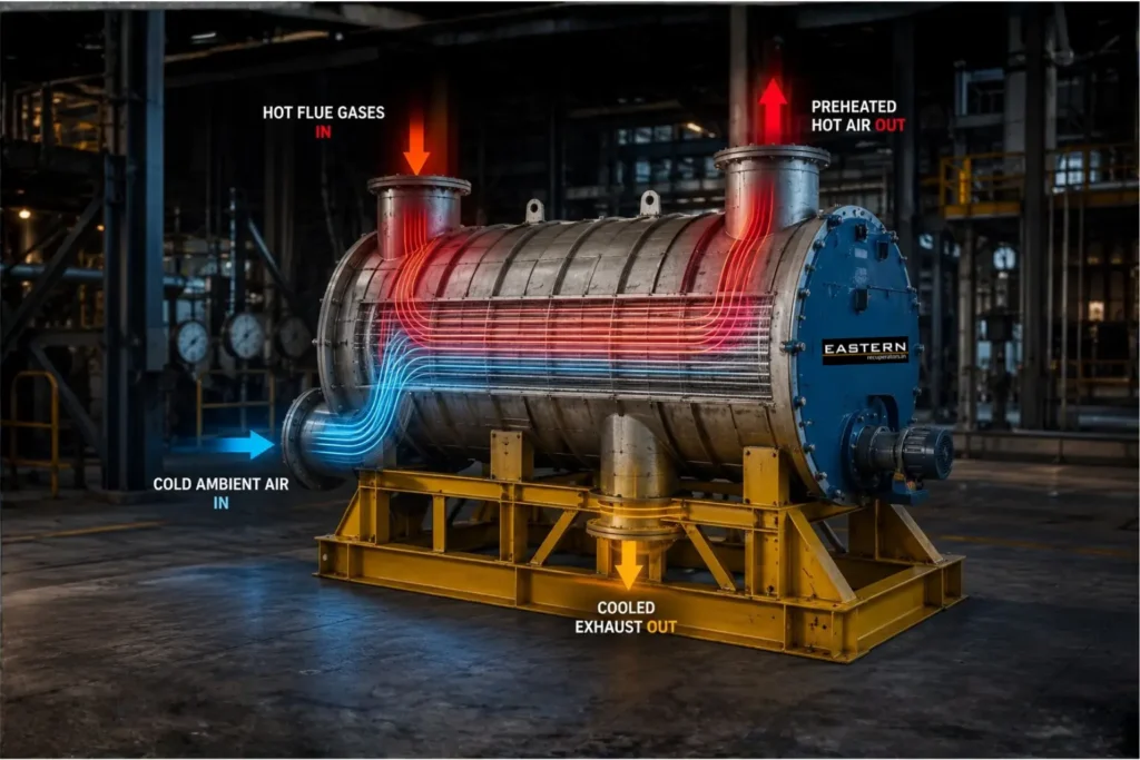 industrial air preheater system showing heat exchange and energy recovery in thermal power plant