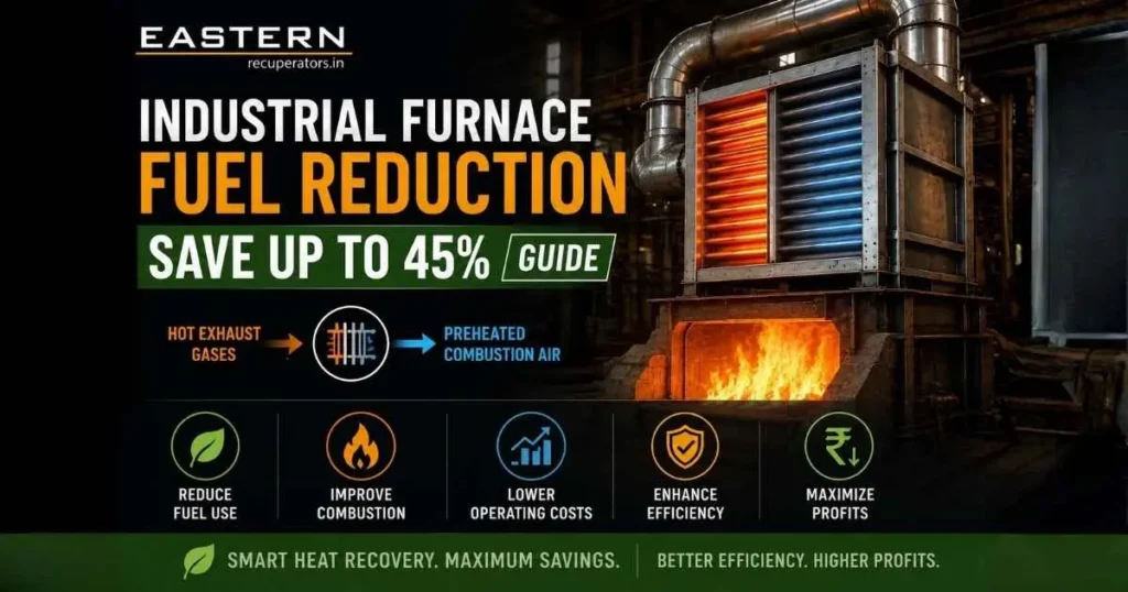 Industrial furnace with recuperator heat recovery system for fuel reduction
