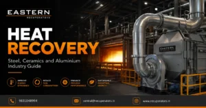 Industrial heat recovery recuperator system installed in a high-temperature manufacturing plant for steel, ceramic, and aluminium furnace energy efficiency.